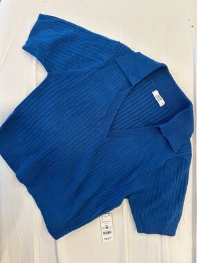 Ardene Royal Blue Ribbed V-Neck Polo Sweater